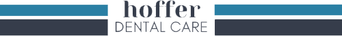 The image is a screenshot of a webpage with a color gradient background and includes text that reads  HOFFER DENTAL CARE  in bold, capitalized letters.